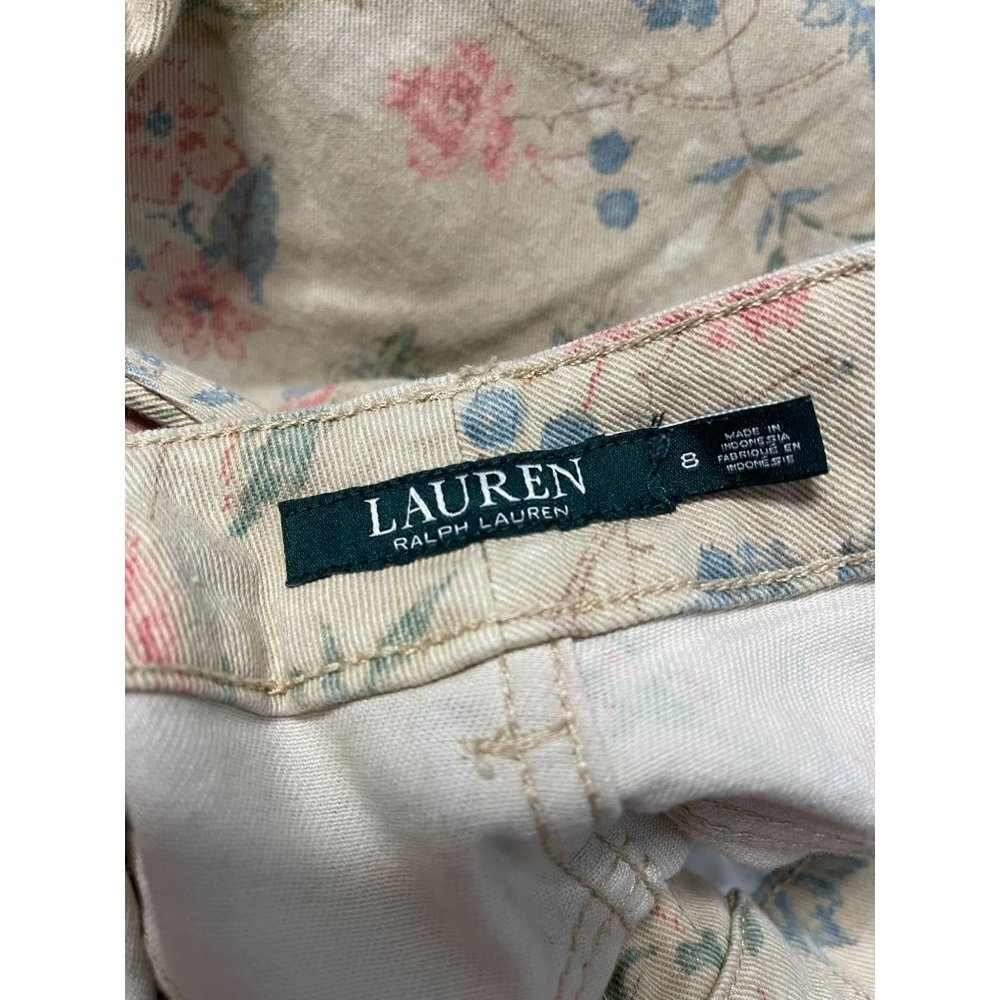 Ralph Lauren Women Floral Beige Pants Premier Skinny Ankle 5 Pockets Size 8 - Picture 13 of 14
